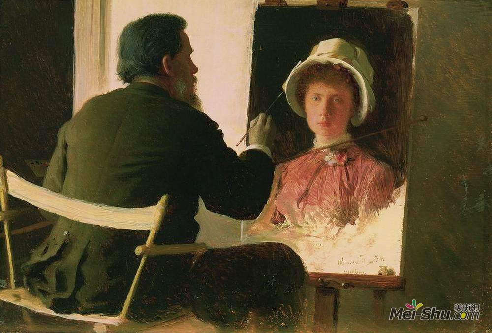 伊万·尼古拉耶维奇·克拉姆斯柯依(Ivan Kramskoy)高清作品《克拉姆斯基写了他女儿索菲亚伊凡诺夫的肖像》