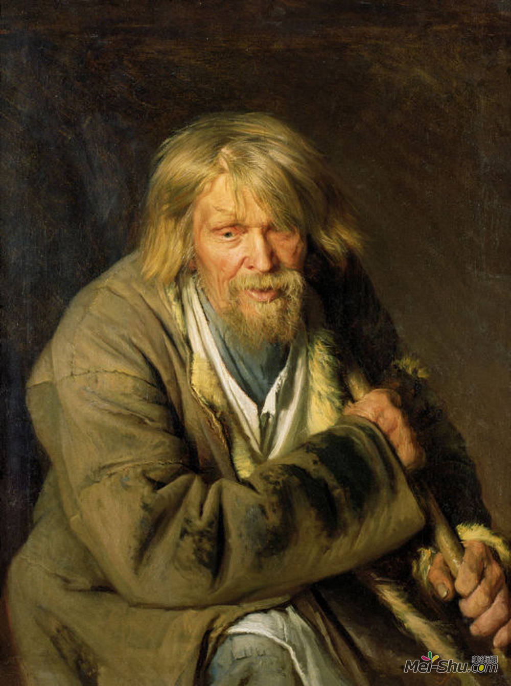 伊万·尼古拉耶维奇·克拉姆斯柯依(Ivan Kramskoy)高清作品《拄着拐杖的老人》