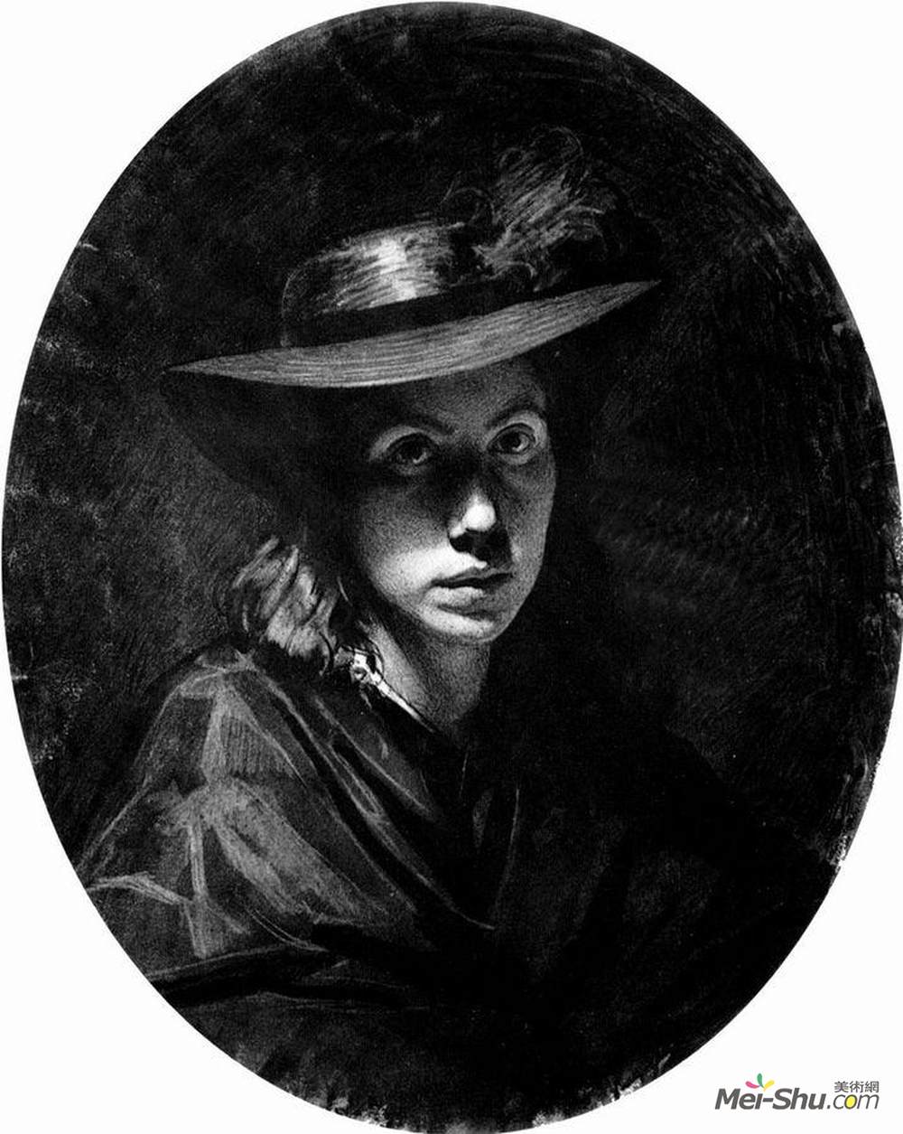伊万·尼古拉耶维奇·克拉姆斯柯依(Ivan Kramskoy)高清作品《索菲亚尼科拉耶夫纳克拉斯科伊肖像（帽子）》
