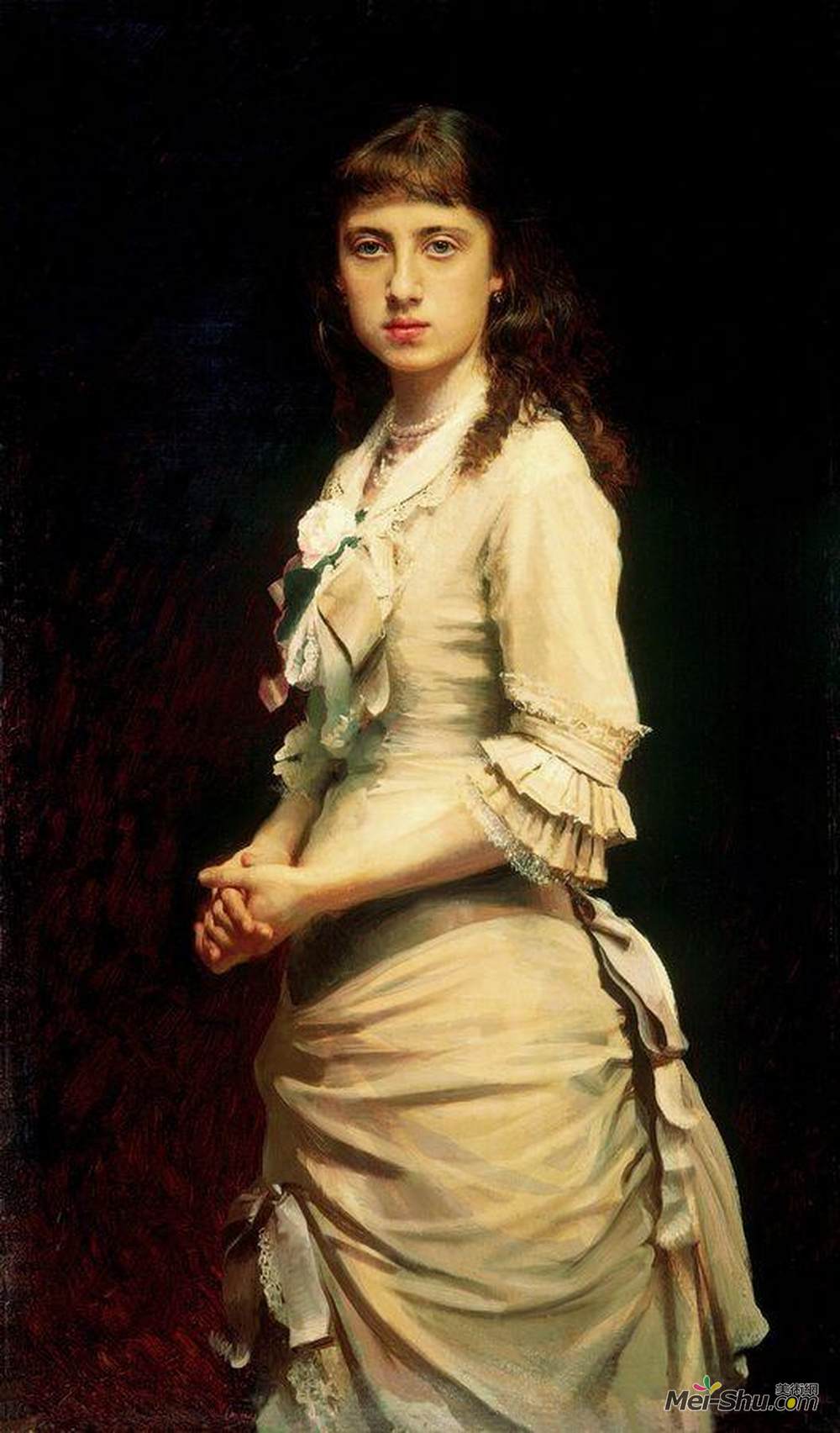 伊万·尼古拉耶维奇·克拉姆斯柯依(Ivan Kramskoy)高清作品《Portrait of Sophia Ivanovna Kramskoy, daughter of the artist》