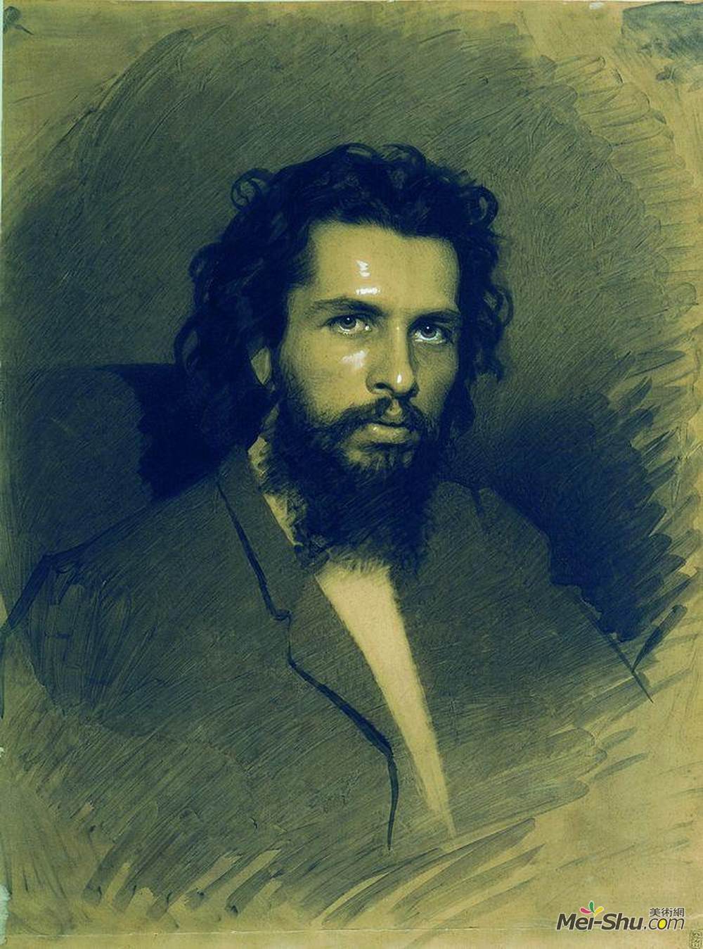 伊万·尼古拉耶维奇·克拉姆斯柯依(Ivan Kramskoy)高清作品《Portrait of the Artist Nikolay Andreyevich Koshelev》