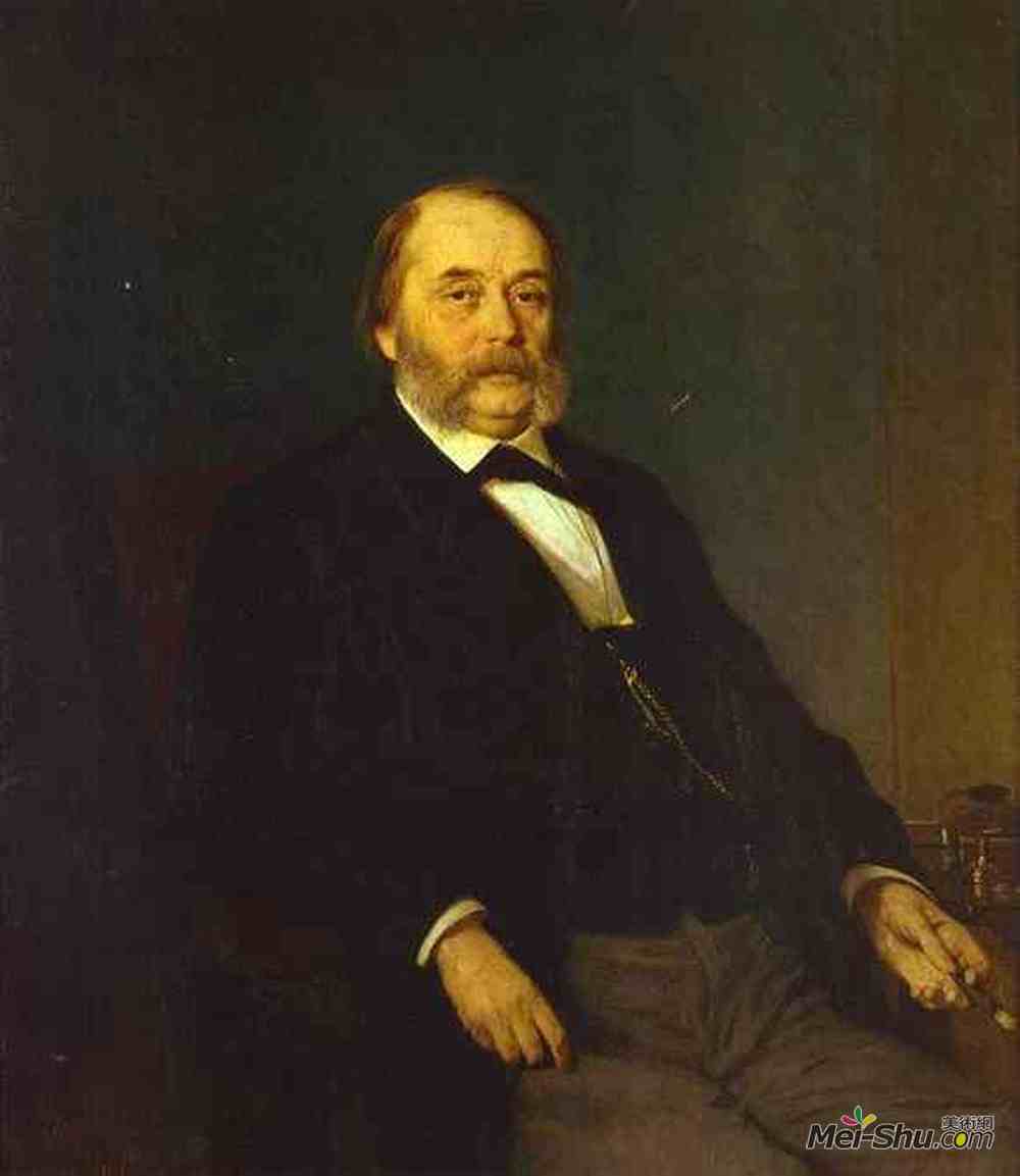 伊万·尼古拉耶维奇·克拉姆斯柯依(Ivan Kramskoy)高清作品《Portrait of the Author Ivan Goncharov》