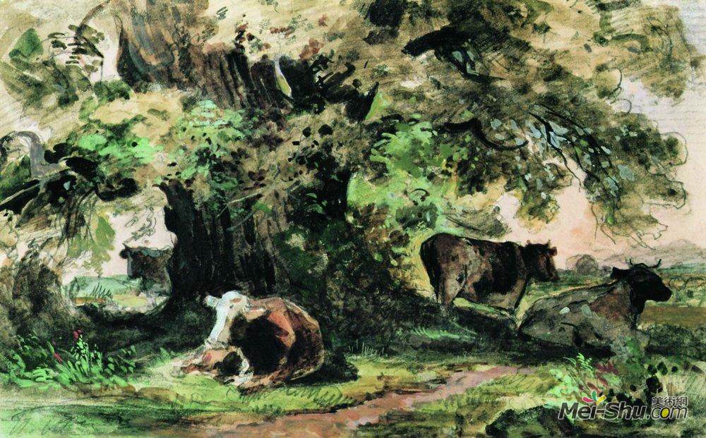伊万·希什金(Ivan Shishkin)高清作品《橡树下的母牛》