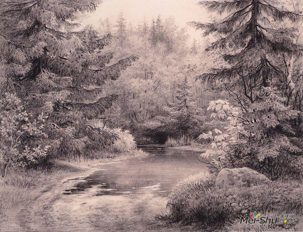 伊万·希什金(Ivan Shishkin)高清作品《森林溪流》