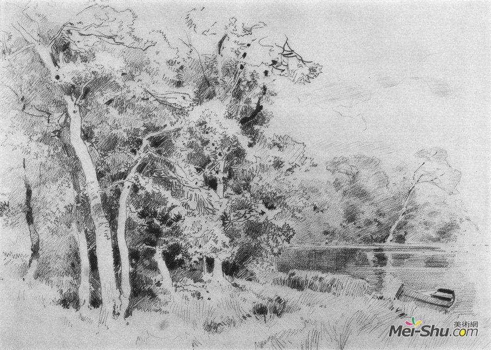 伊万·希什金(Ivan Shishkin)高清作品《池塘岸边的小树林》