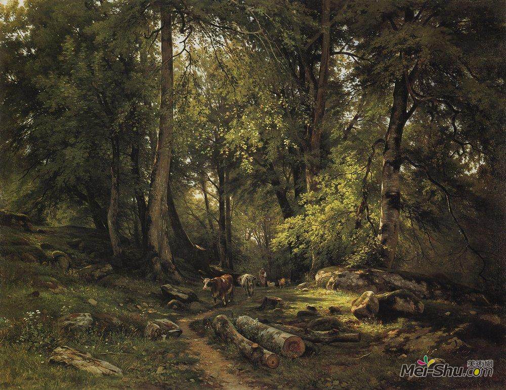 伊万·希什金(Ivan Shishkin)高清作品《森林中的牛群》