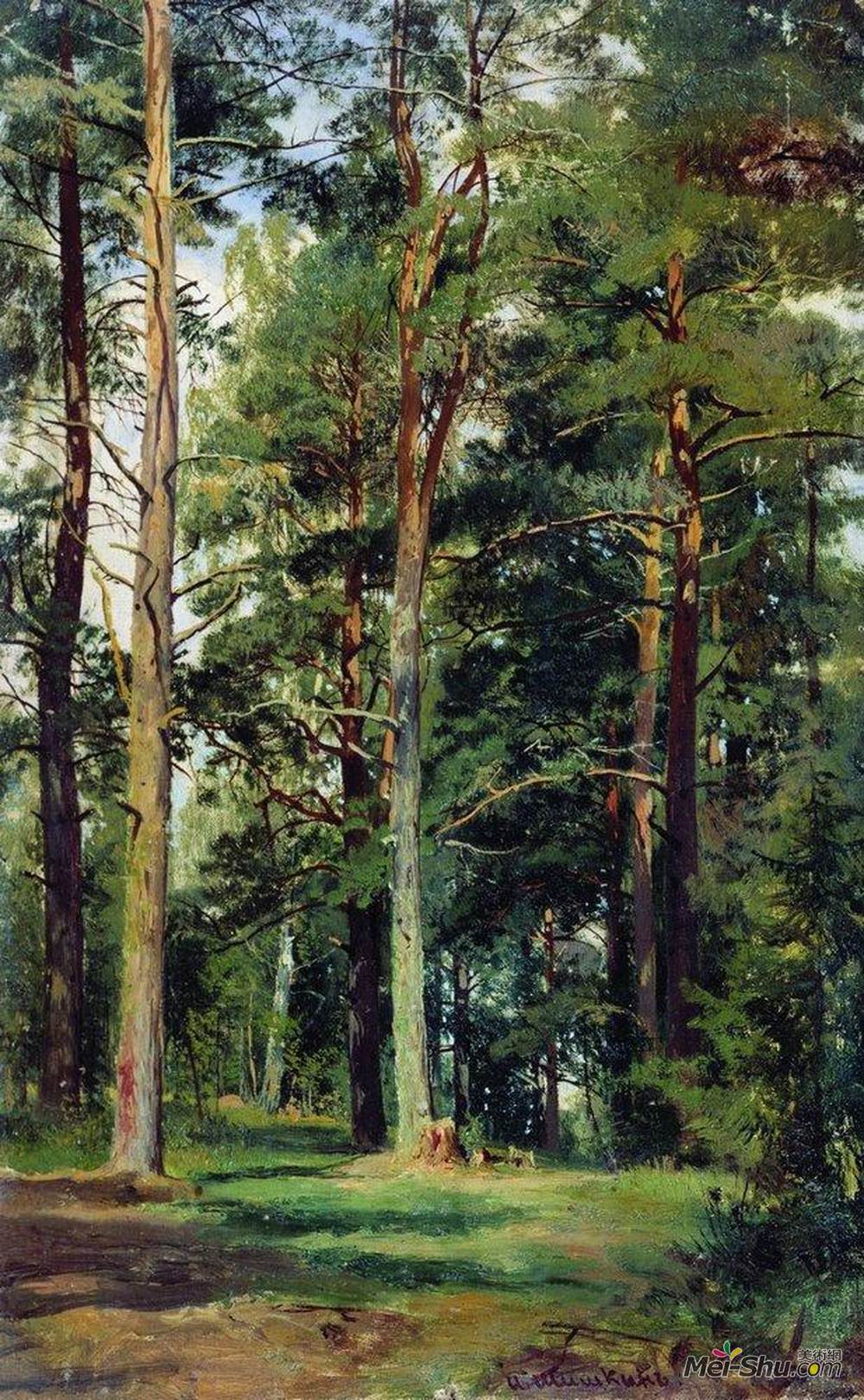 伊万·希什金(Ivan Shishkin)高清作品《草地树和松树》