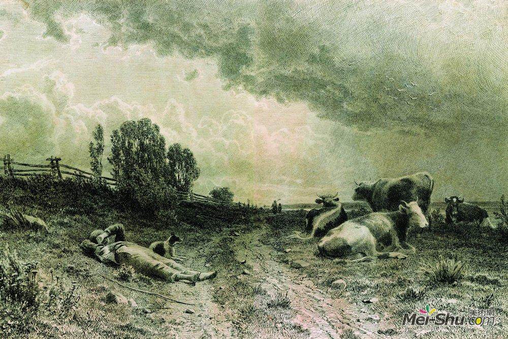 伊万·希什金(Ivan Shishkin)高清作品《田野里的夏天（牛群的风景）》