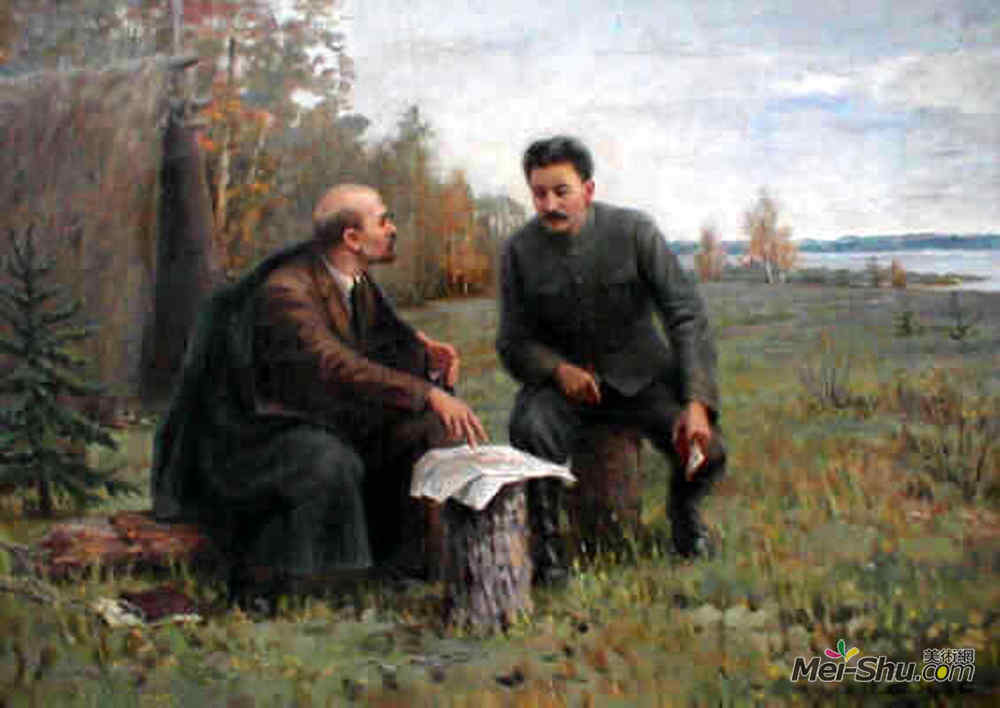 伊凡·弗拉基米洛夫(Ivan Vladimirov)高清作品《1917夏天的列宁和斯大林》