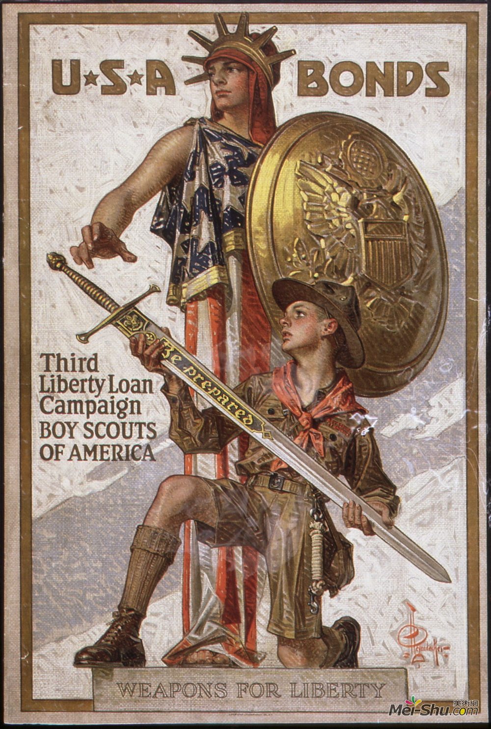 莱恩德克尔(J. C. Leyendecker)高清作品《"Weapons for Liberty. USA Bonds. Third Liberty Loan》