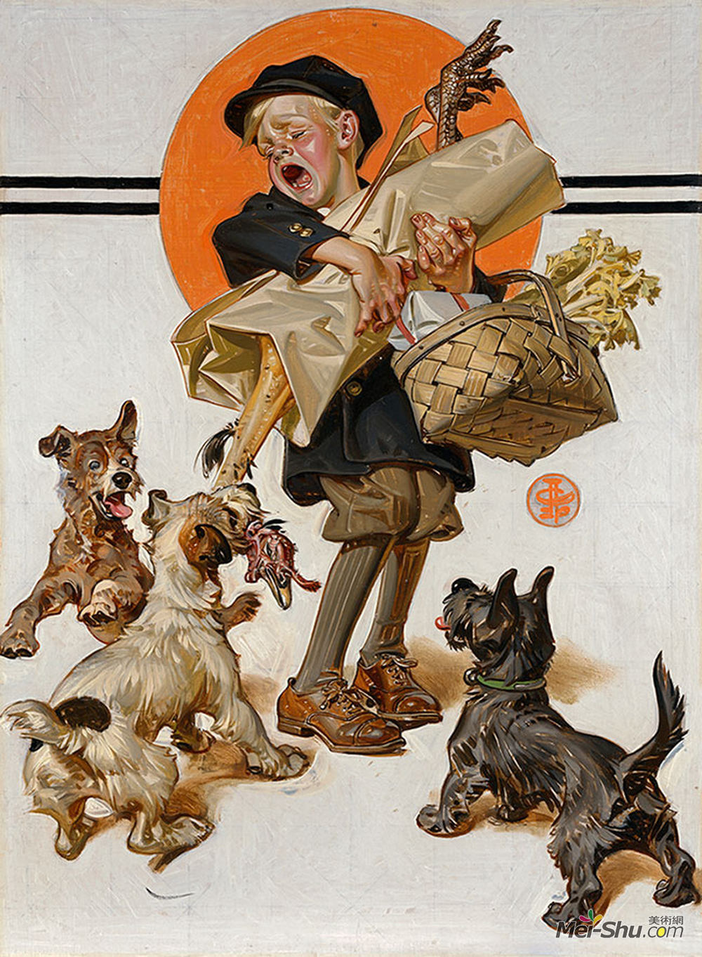 莱恩德克尔(J. C. Leyendecker)高清作品《星期六晚上的邮局，用错了火鸡》