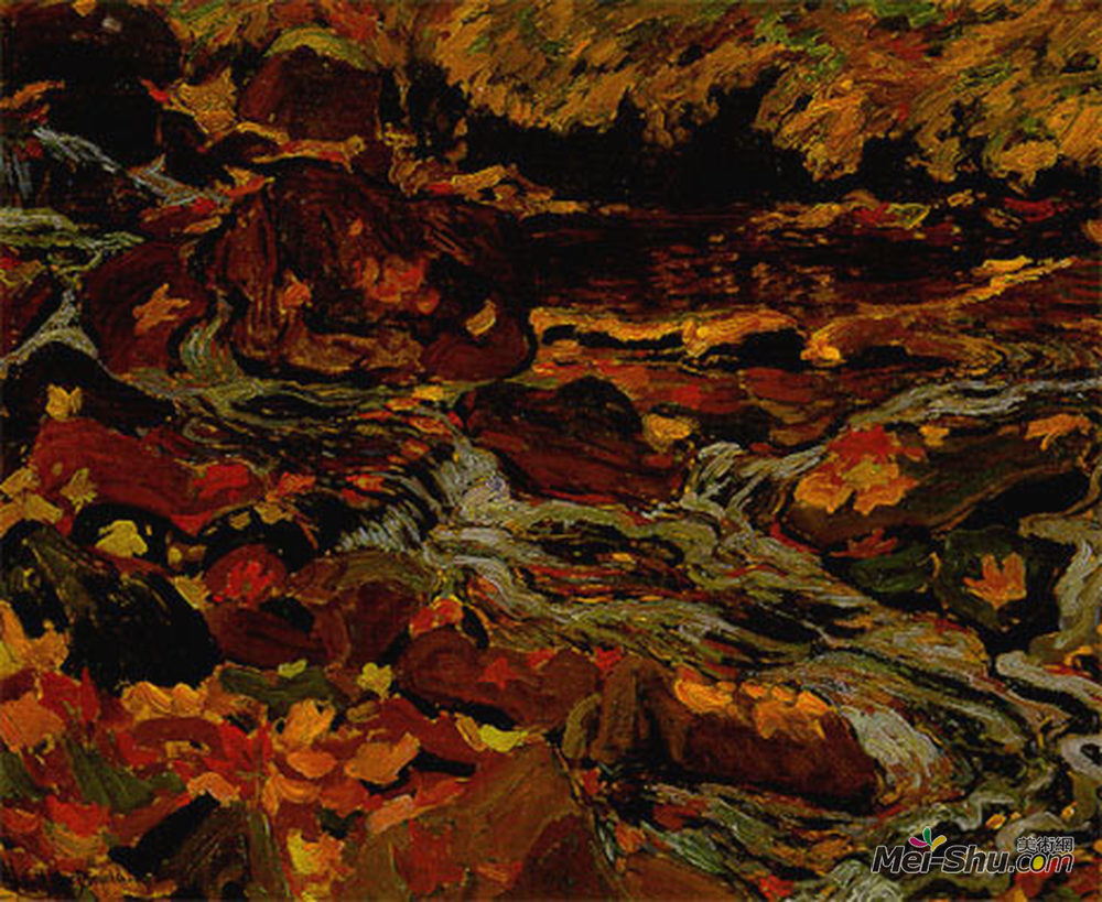J·E·H·麦克唐纳德(J. E. H. MacDonald)高清作品《小溪里的树叶》