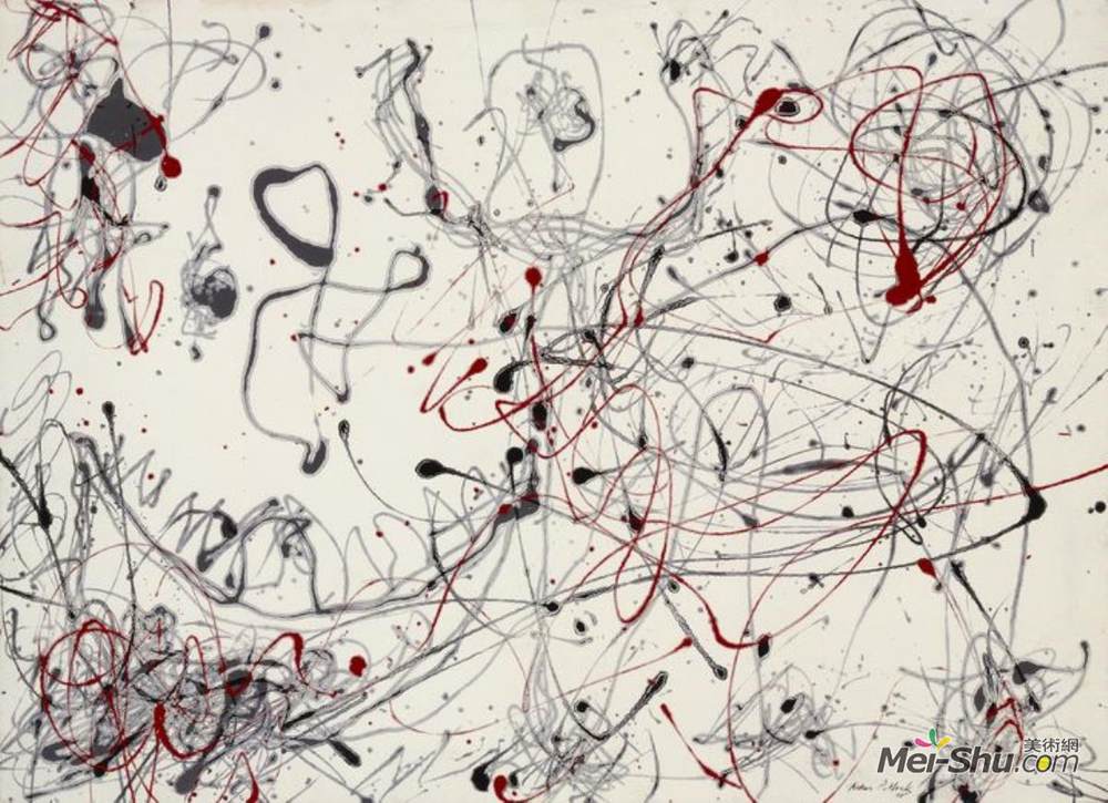 杰克逊·波洛克(Jackson Pollock)高清作品《4号（灰色和红色）》