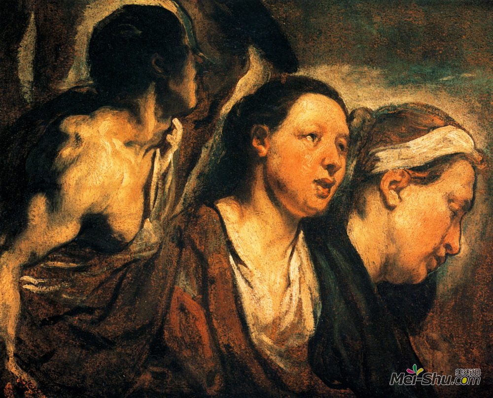 雅各布布·乔登斯(Jacob Jordaens)高清作品《一个武士的两个女性头和躯干的研究》