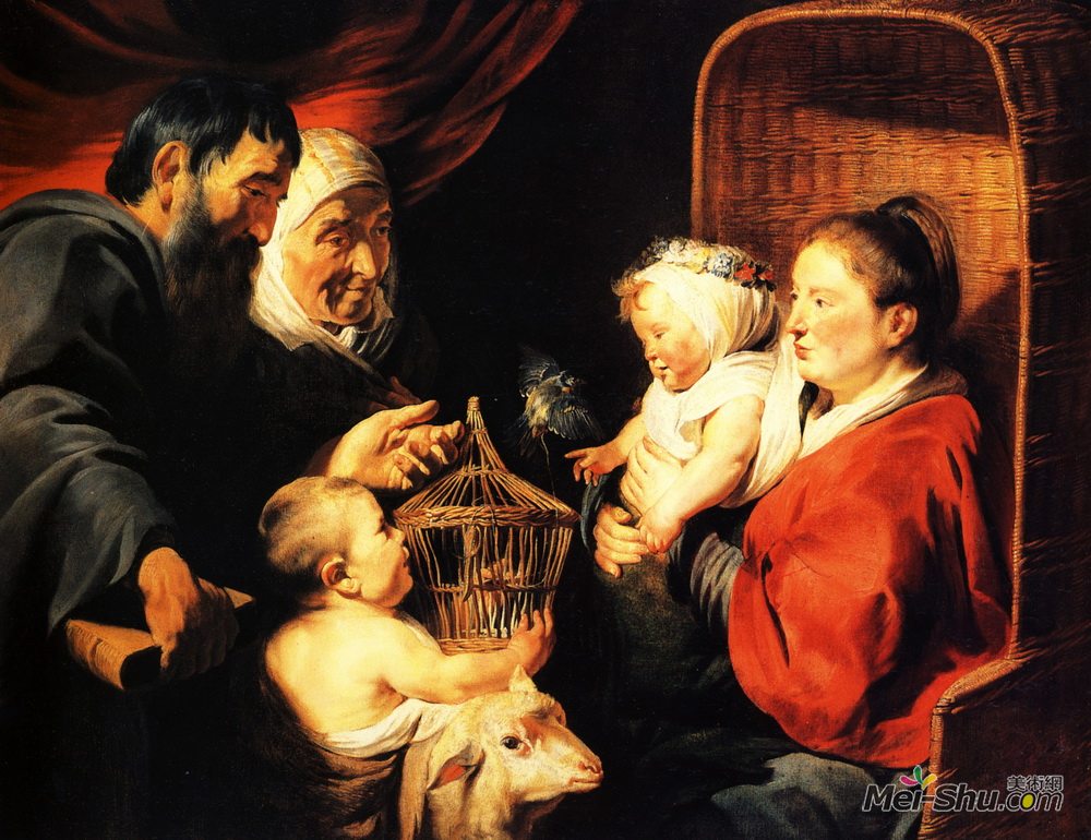 雅各布布·乔登斯(Jacob Jordaens)高清作品《The Virgin and Child in the company of little St. John and h》