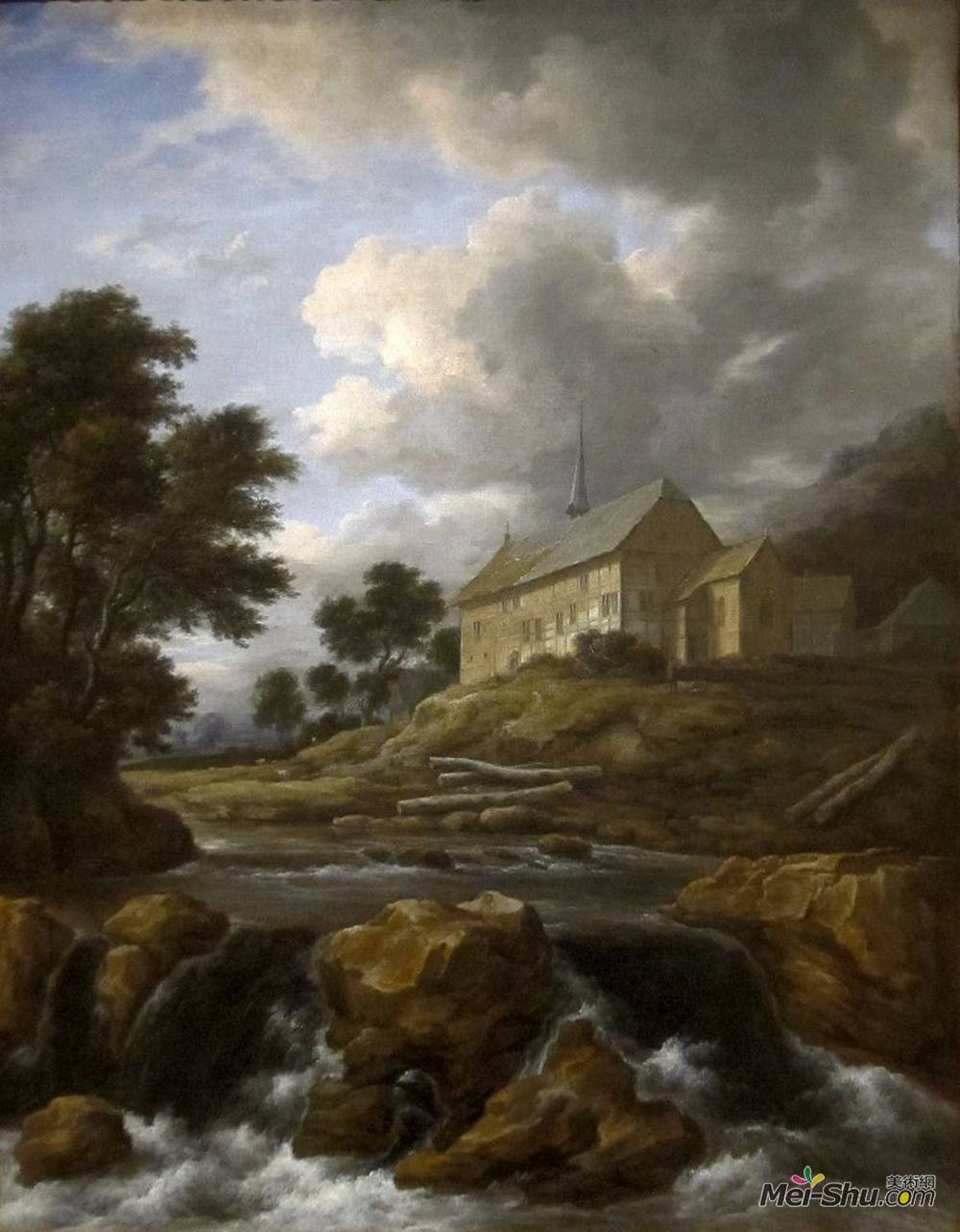 雅各布布·凡·雷斯达尔(Jacob van Ruisdael)高清作品《教堂与山洪的景观》