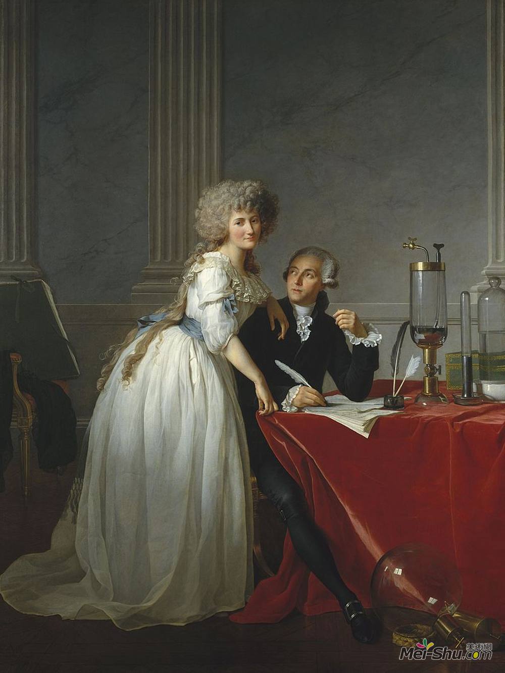 雅克-路易·大卫(Jacques-Louis David)高清作品《Portrait of Antoine-Laurent Lavoisier and his wife》