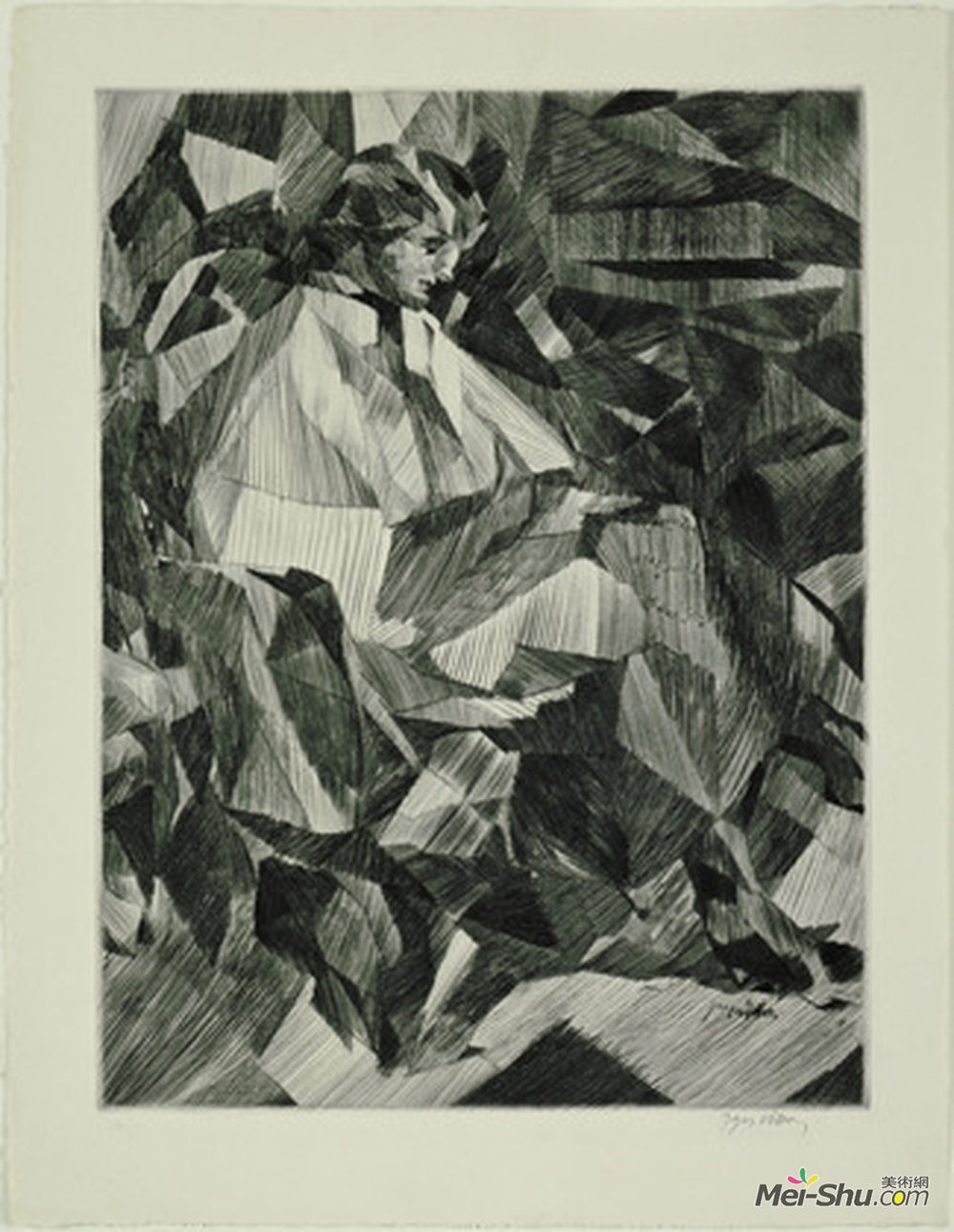 雅克·维隆(Jacques Villon)高清作品《Yvonne D. in Profile (Yvonne D. de Profil)》