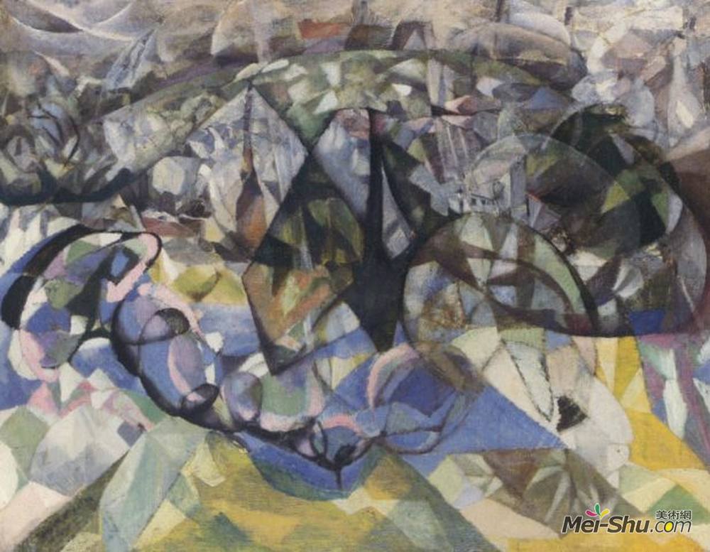 雅克·维隆(Jacques Villon)高清作品《Fum&ée et arbres en fleurs》