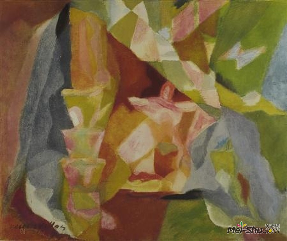 雅克·维隆(Jacques Villon)高清作品《景观中的抽象人物》