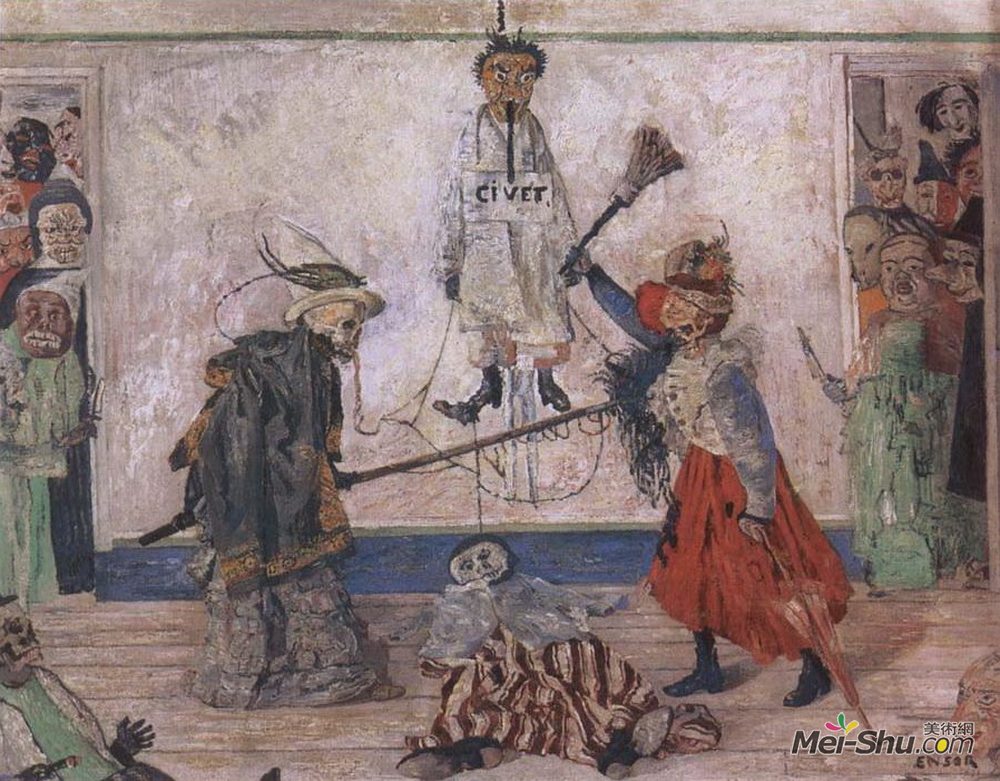 詹姆斯·恩索尔(James Ensor)高清作品《与绞刑者搏斗的骷髅》