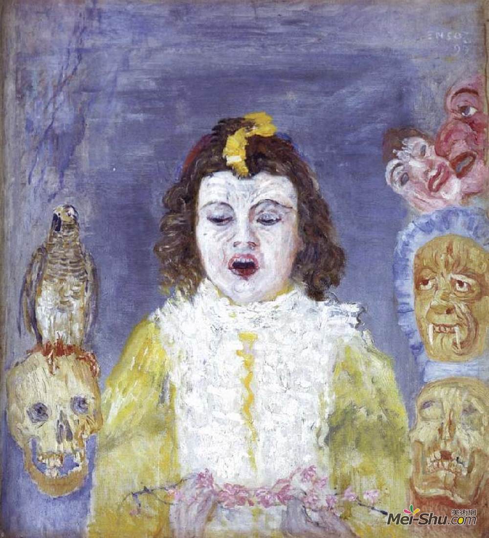 詹姆斯·恩索尔(James Ensor)高清作品《戴面具的女孩》