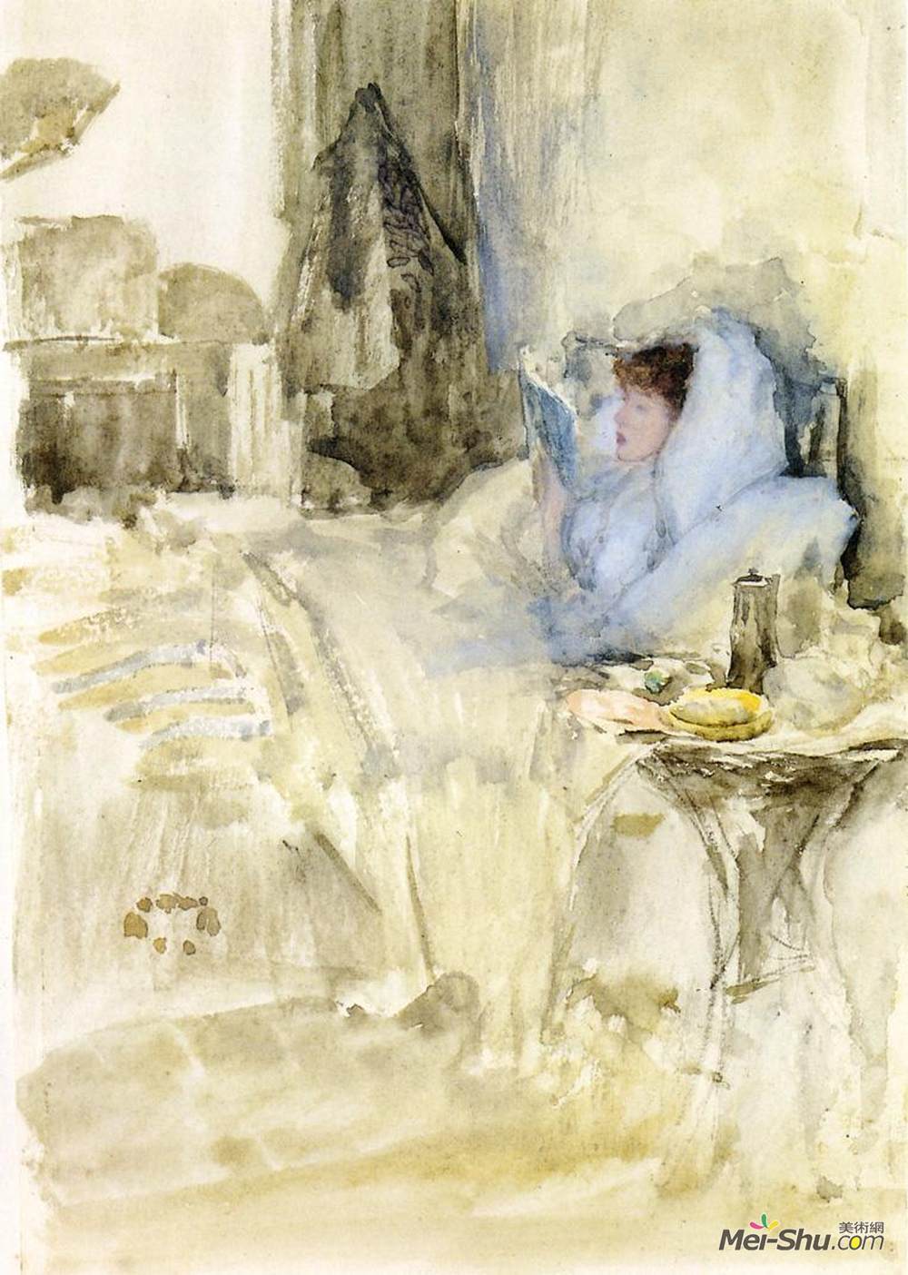 詹姆斯·阿博特·麦克尼尔·惠斯勒(James McNeill Whistler)高清作品《康复（又名早餐，蛋白石注）》