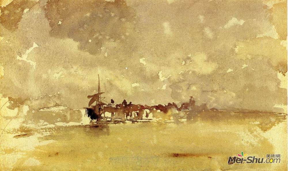 詹姆斯·阿博特·麦克尼尔·惠斯勒(James McNeill Whistler)高清作品《金色与灰色：阳光明媚的阵雨——多德雷赫特》