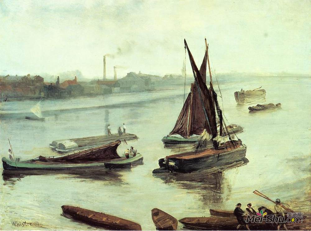 詹姆斯·阿博特·麦克尼尔·惠斯勒(James McNeill Whistler)高清作品《灰色和银色的旧巴特西海达》