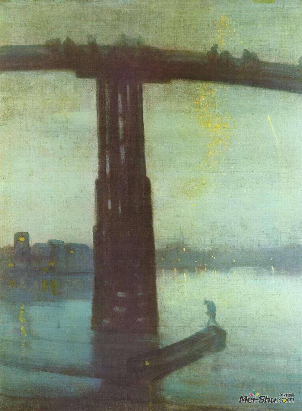 詹姆斯·阿博特·麦克尼尔·惠斯勒(James McNeill Whistler)高清作品《夜曲：蓝色和金色-旧巴特西大桥》