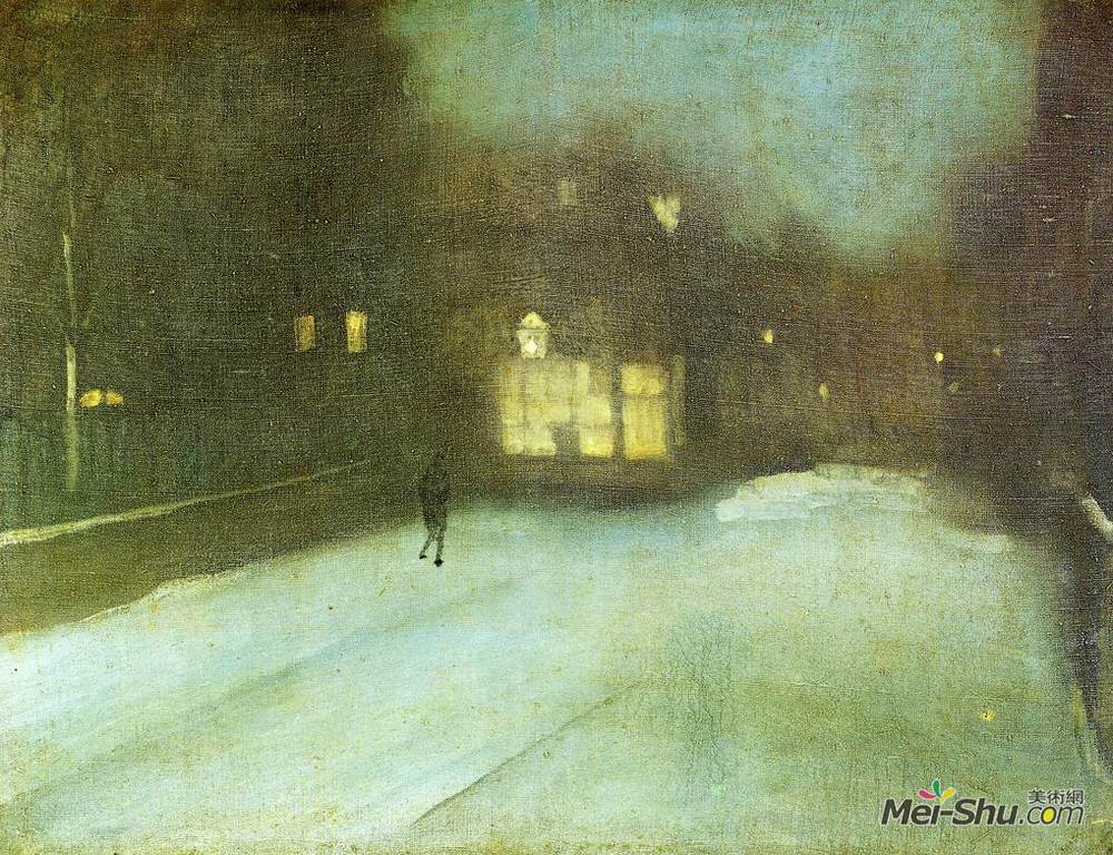 詹姆斯·阿博特·麦克尼尔·惠斯勒(James McNeill Whistler)高清作品《灰色和金色的夜曲：切尔西雪》