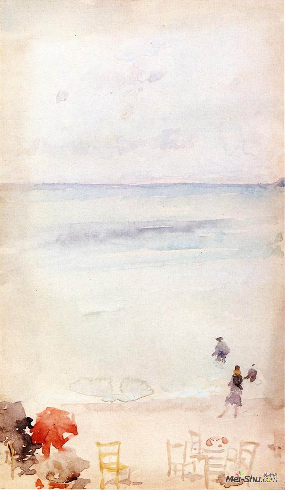 詹姆斯·阿博特·麦克尼尔·惠斯勒(James McNeill Whistler)高清作品《Note in Opal - The Sands, Dieppe》