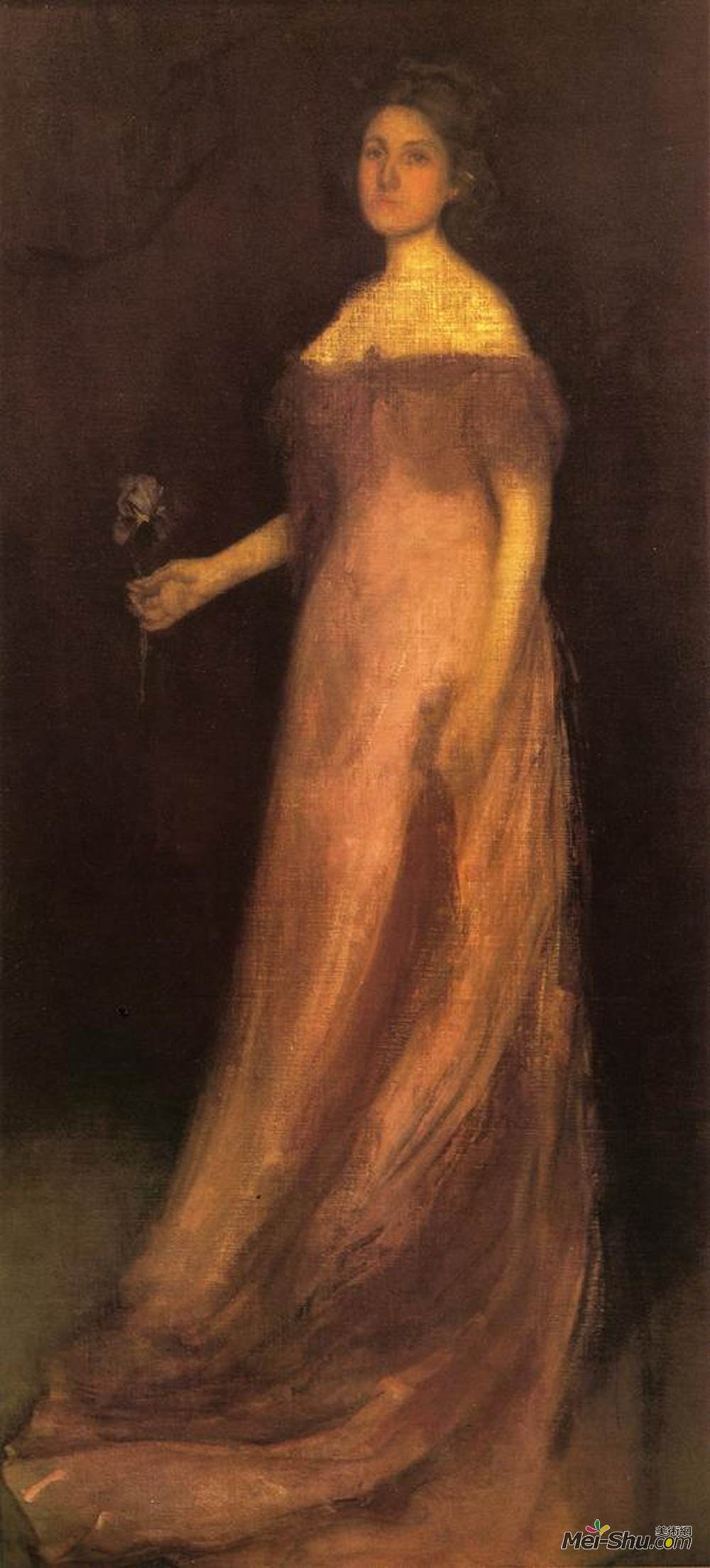 詹姆斯·阿博特·麦克尼尔·惠斯勒(James McNeill Whistler)高清作品《玫瑰与绿色：金塞拉小姐的虹膜肖像》