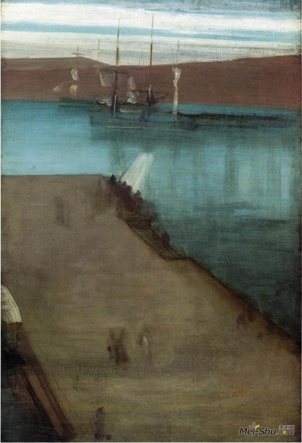 詹姆斯·阿博特·麦克尼尔·惠斯勒(James McNeill Whistler)高清作品《蓝金瓦尔帕莱索湾夜景素描》