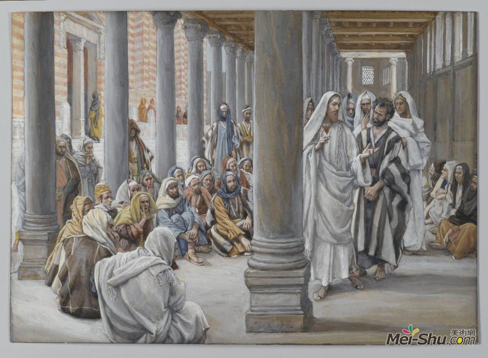 詹姆斯·天梭(James Tissot)高清作品《Jesus Walks in the Portico of Solomon (Je?sus se prome?ne d》