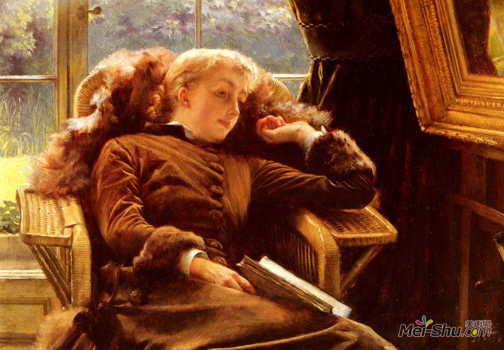 詹姆斯·天梭(James Tissot)高清作品《Kathleen Newton坐在扶手椅上》