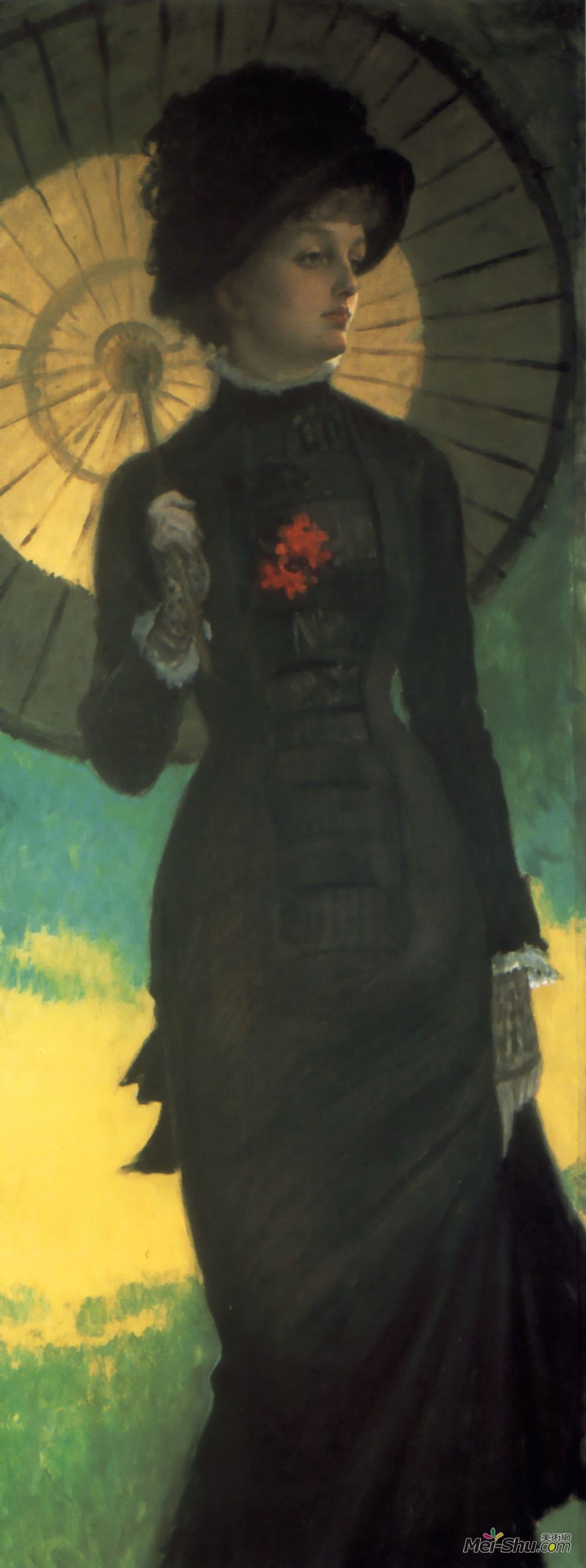 詹姆斯·天梭(James Tissot)高清作品《牛顿夫人与遮光罩。》