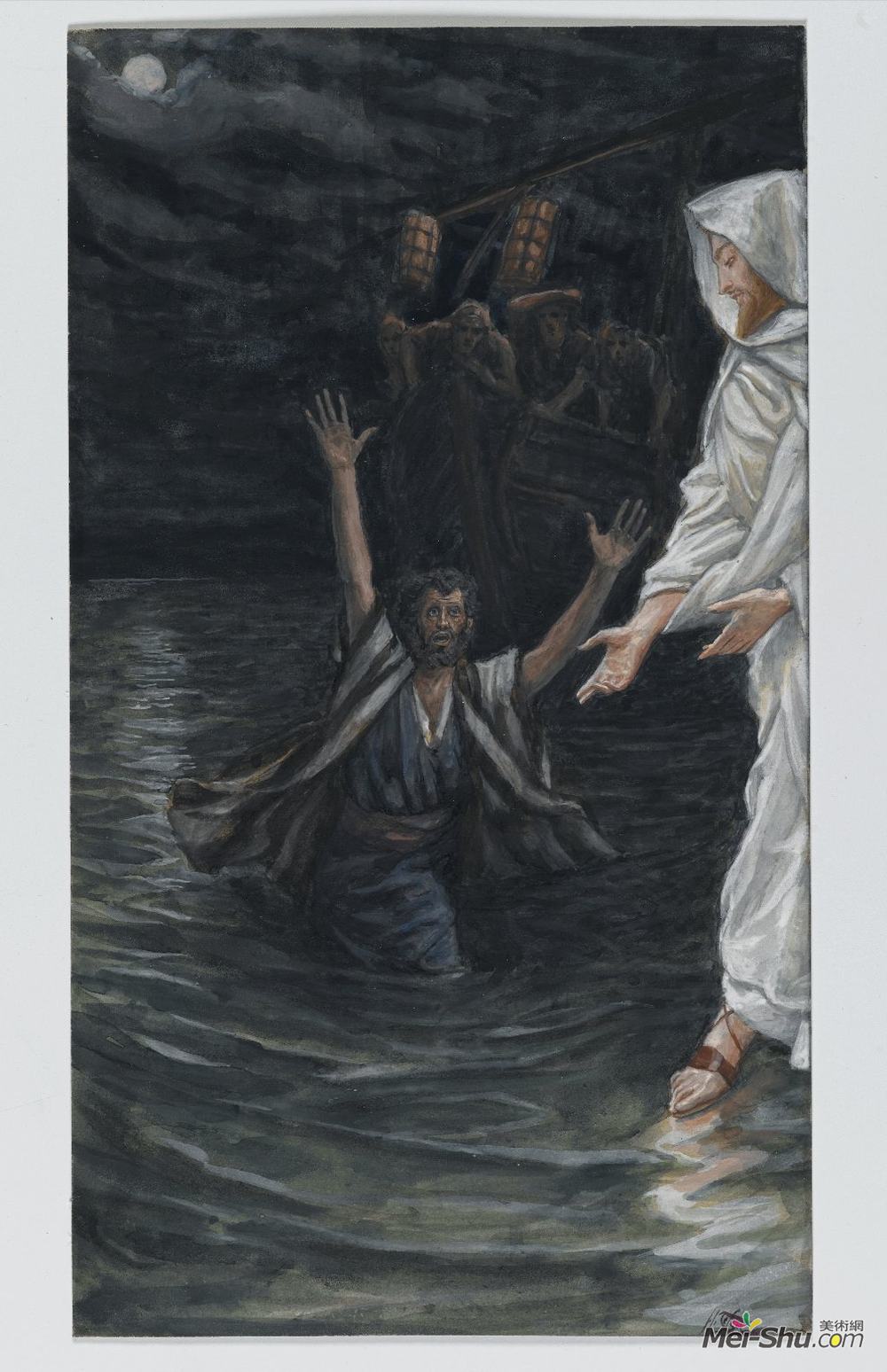 詹姆斯·天梭(James Tissot)高清作品《圣彼得在海上行走（圣彼埃尔马歇尔）》