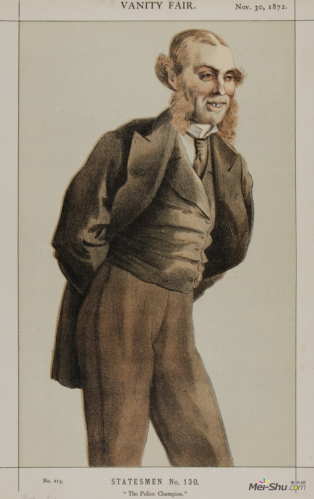 詹姆斯·天梭(James Tissot)高清作品《Statesmen No.1300 Caricature of Mr Roger Eykyn, Liberal M.P.》