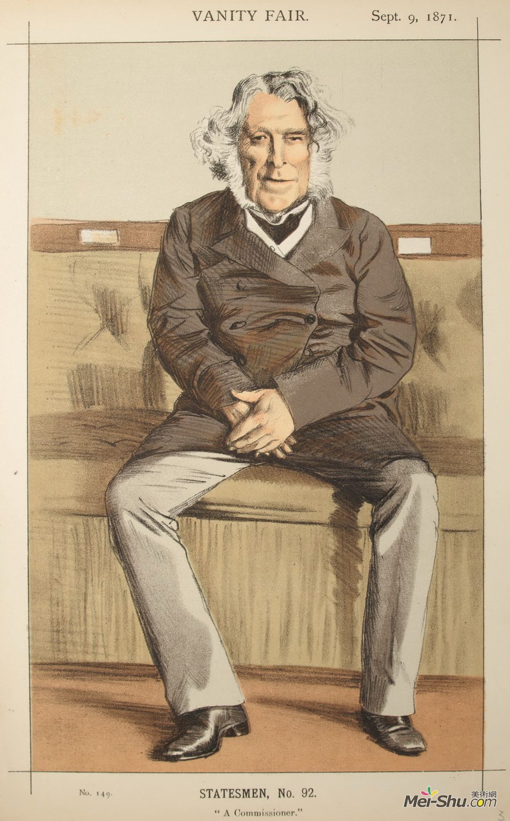 詹姆斯·天梭(James Tissot)高清作品《Statesmen No.920 Caricature of the Rt Hon Russell Gurney》