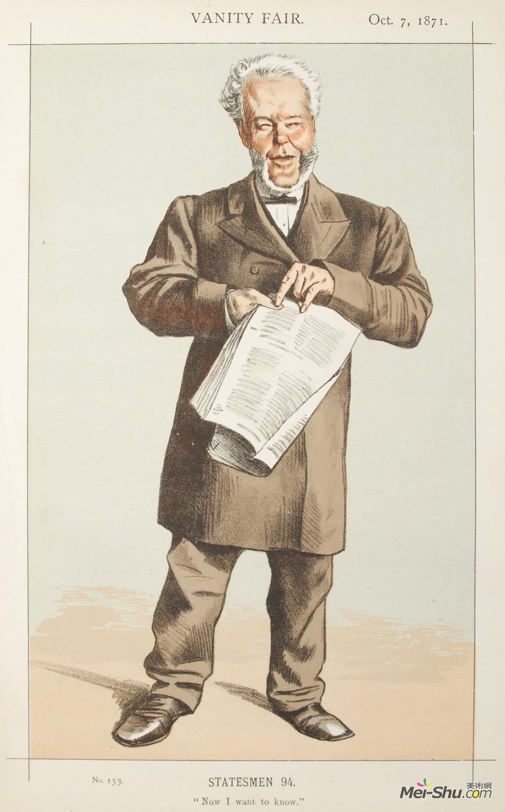 詹姆斯·天梭(James Tissot)高清作品《Statesmen No.940 Caricature of Alderman Andrew Lusk M.P.》