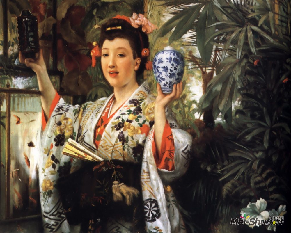詹姆斯·天梭(James Tissot)高清作品《日本花瓶》