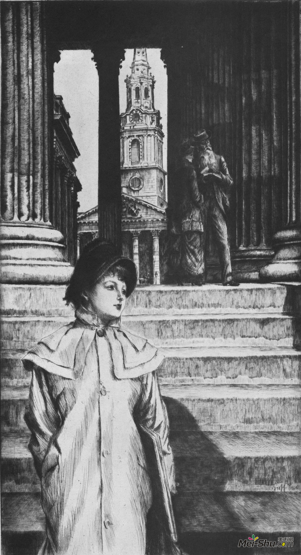詹姆斯·天梭(James Tissot)高清作品《伦敦国家美术馆的门廊》