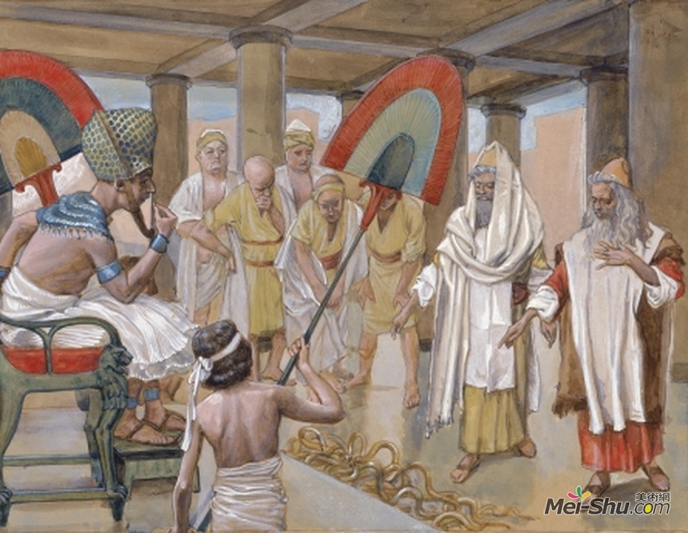 詹姆斯·天梭(James Tissot)高清作品《亚伦之棒吞噬了其他棒》