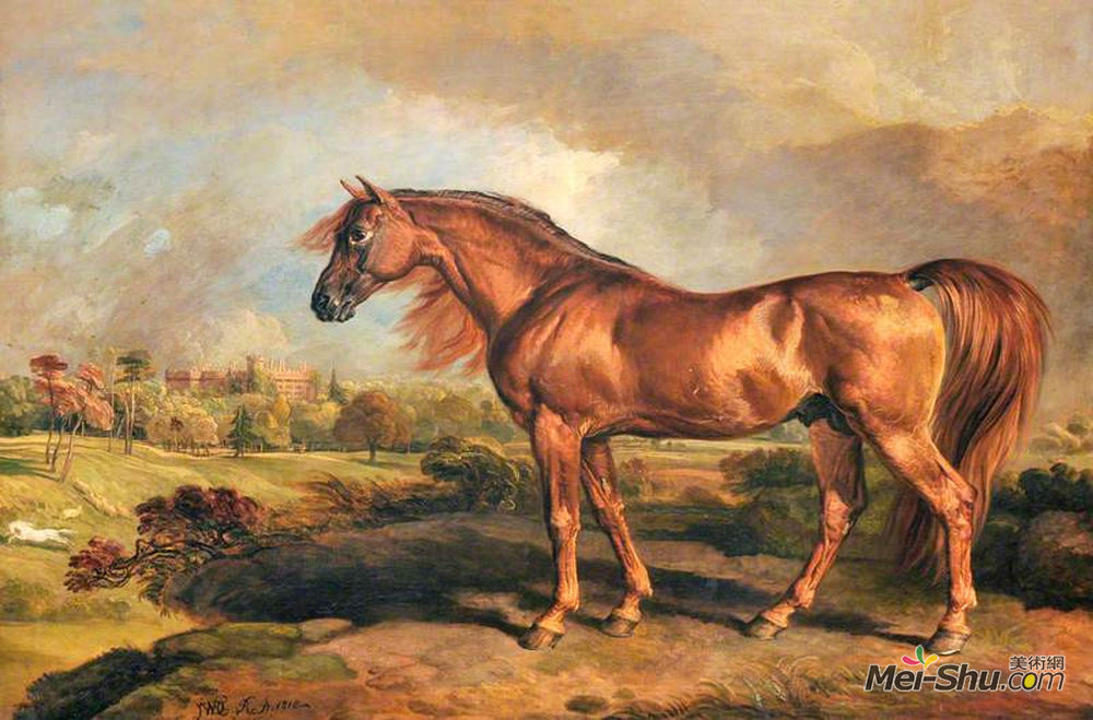 詹姆斯·沃德(James Ward)高清作品《A Chestnut Stallion in the Grounds of Powis Castle》