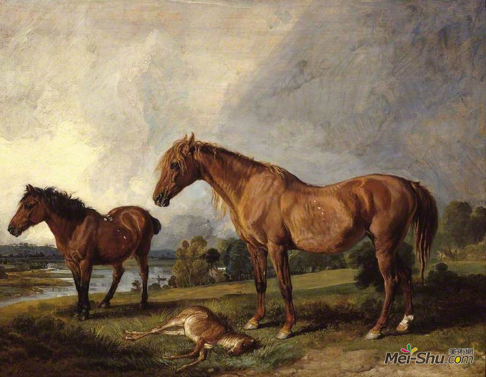 詹姆斯·沃德(James Ward)高清作品《Portraits of Blackthorn, a Broodmare, with Old Jack, a Favou》