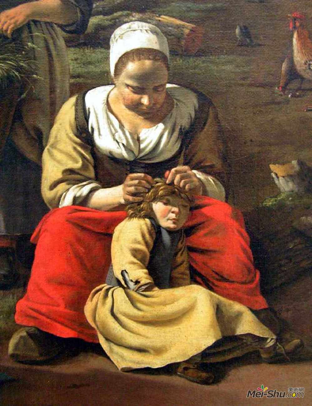 简·西伯利亚(Jan Siberechts)高清作品《Delousing scene. Detail of a painting by Jan Siberechts, Far》