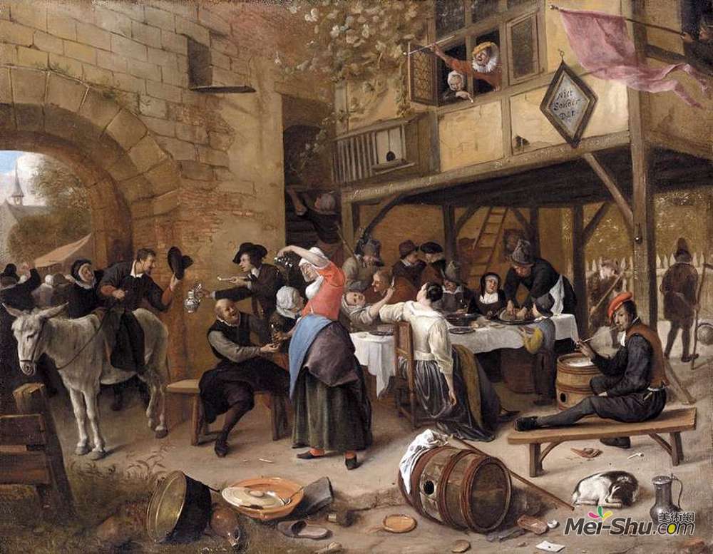 扬·斯蒂恩(Jan Steen)高清作品《城门附近的修辞学院士的盛宴》