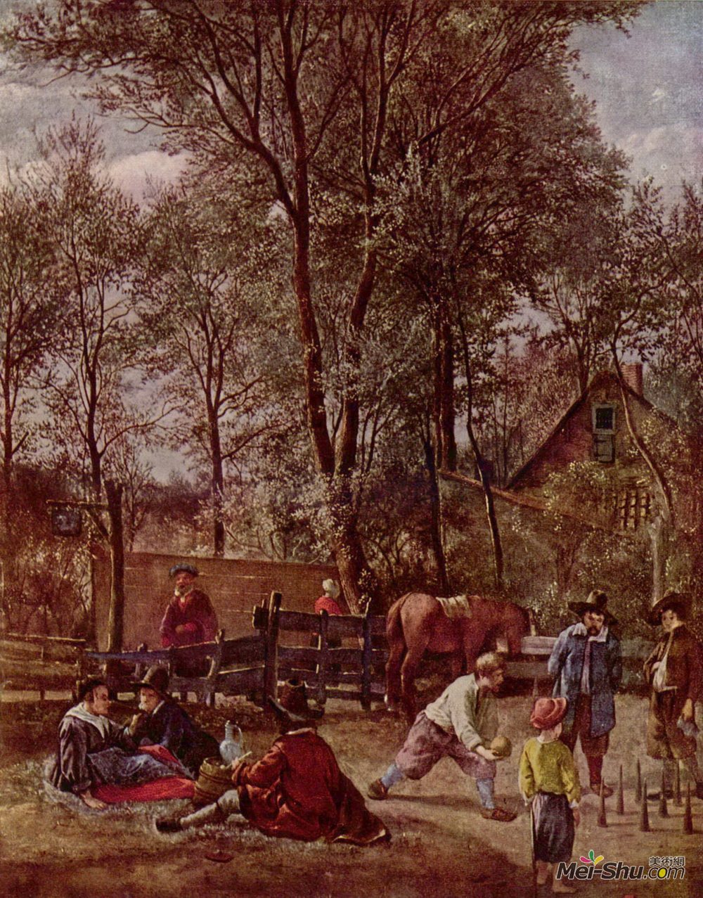 扬·斯蒂恩(Jan Steen)高清作品《客栈外的滑板运动员》