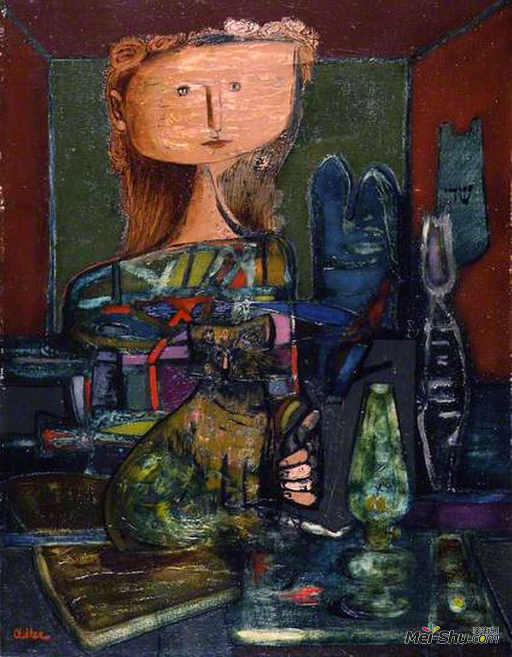 扬克尔阿德勒(Jankel Adler)高清作品《带猫的女人》